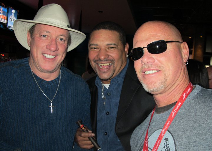 Jim Kelly, Walter Briggs and Jim McMahon at a Super Bowl Party